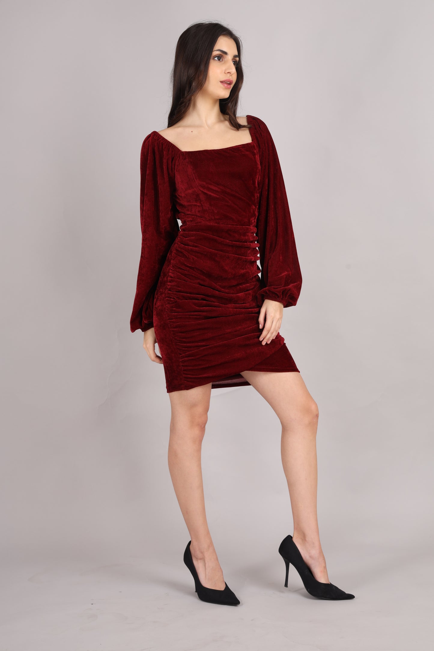 Maroon Velvet Short Dress