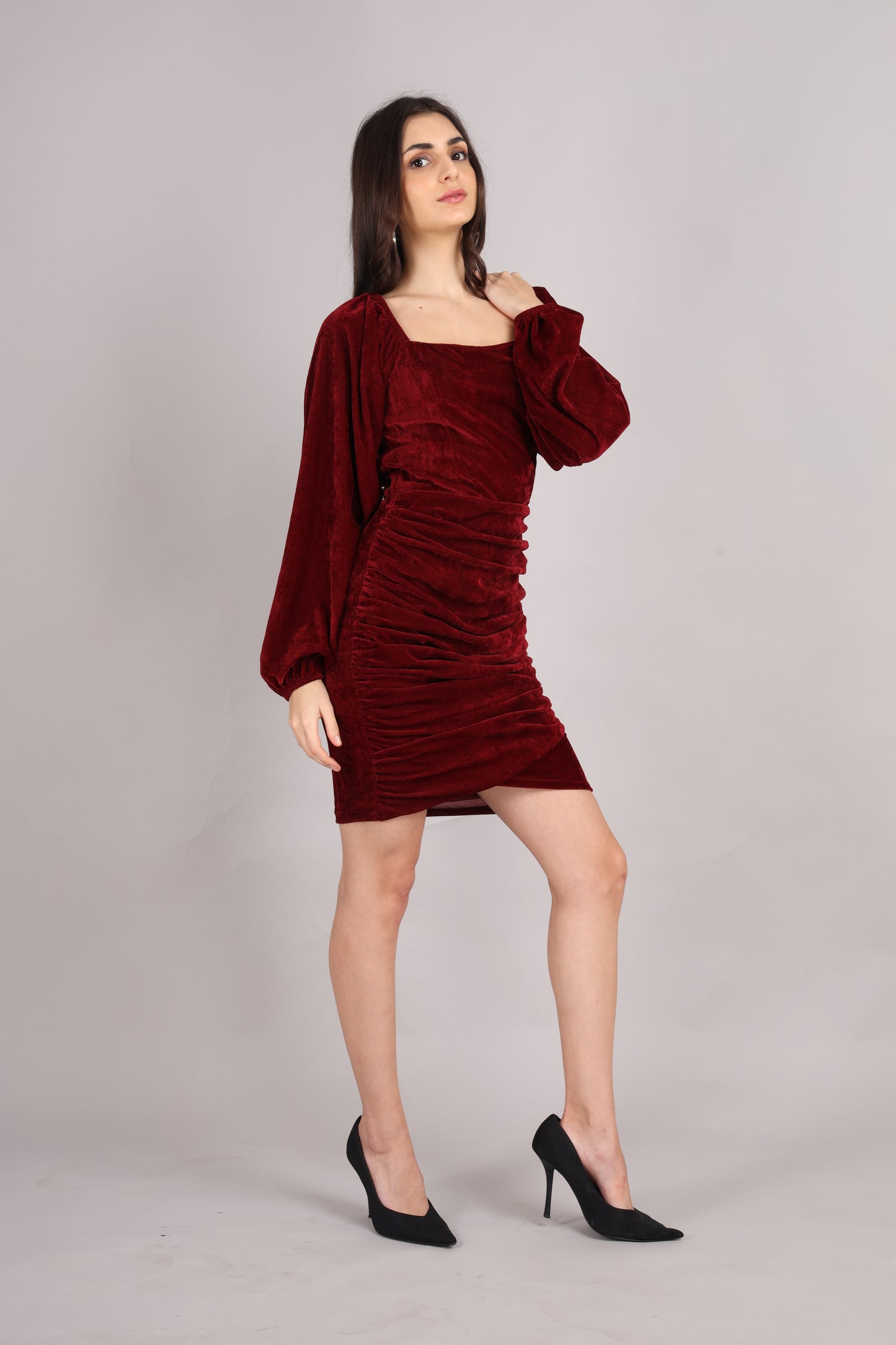Maroon Velvet Short Dress