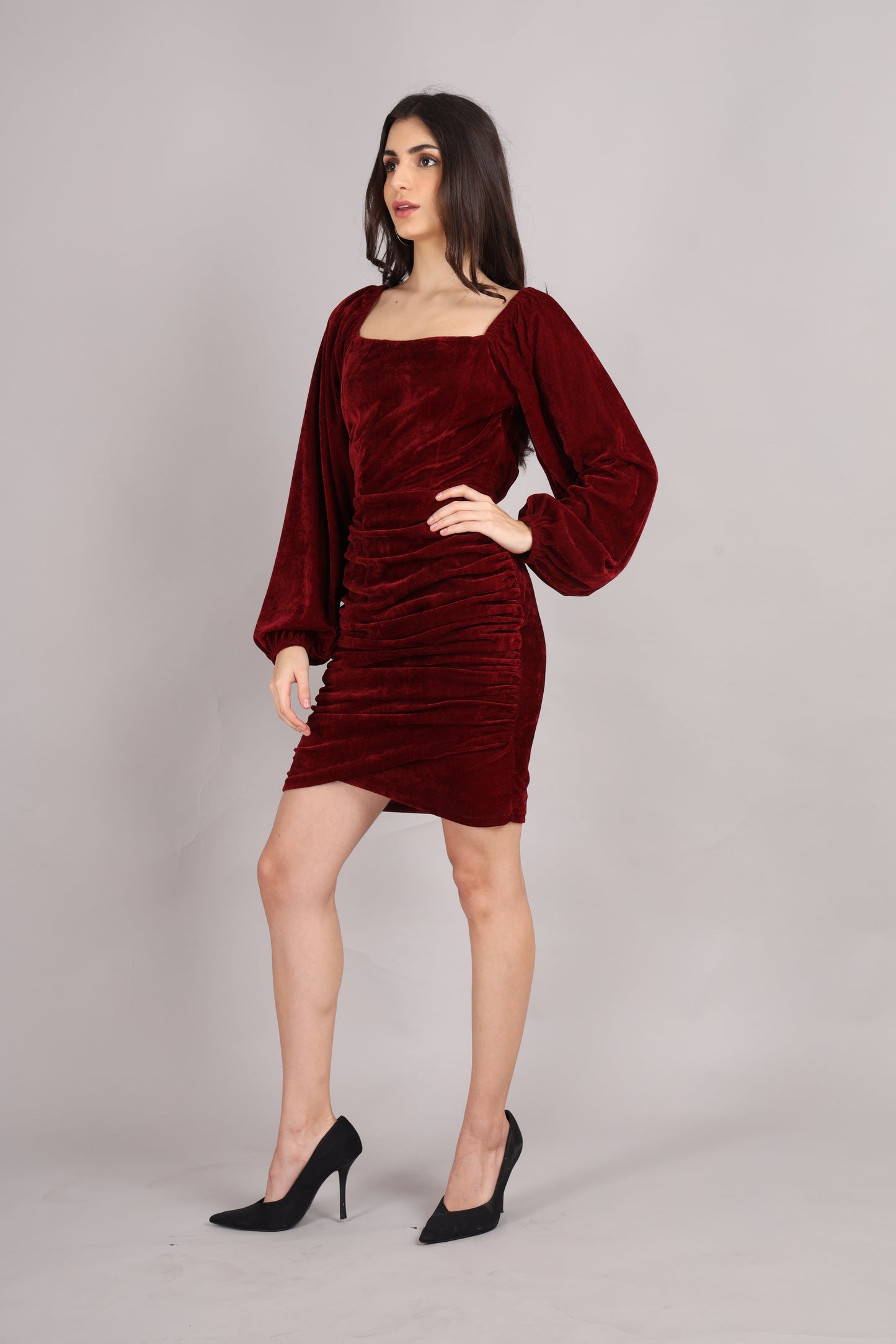 Maroon Velvet Short Dress