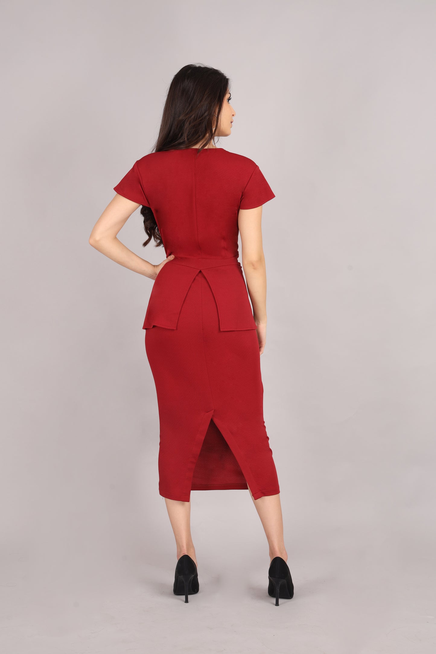 Maroon Peplum Office Dress