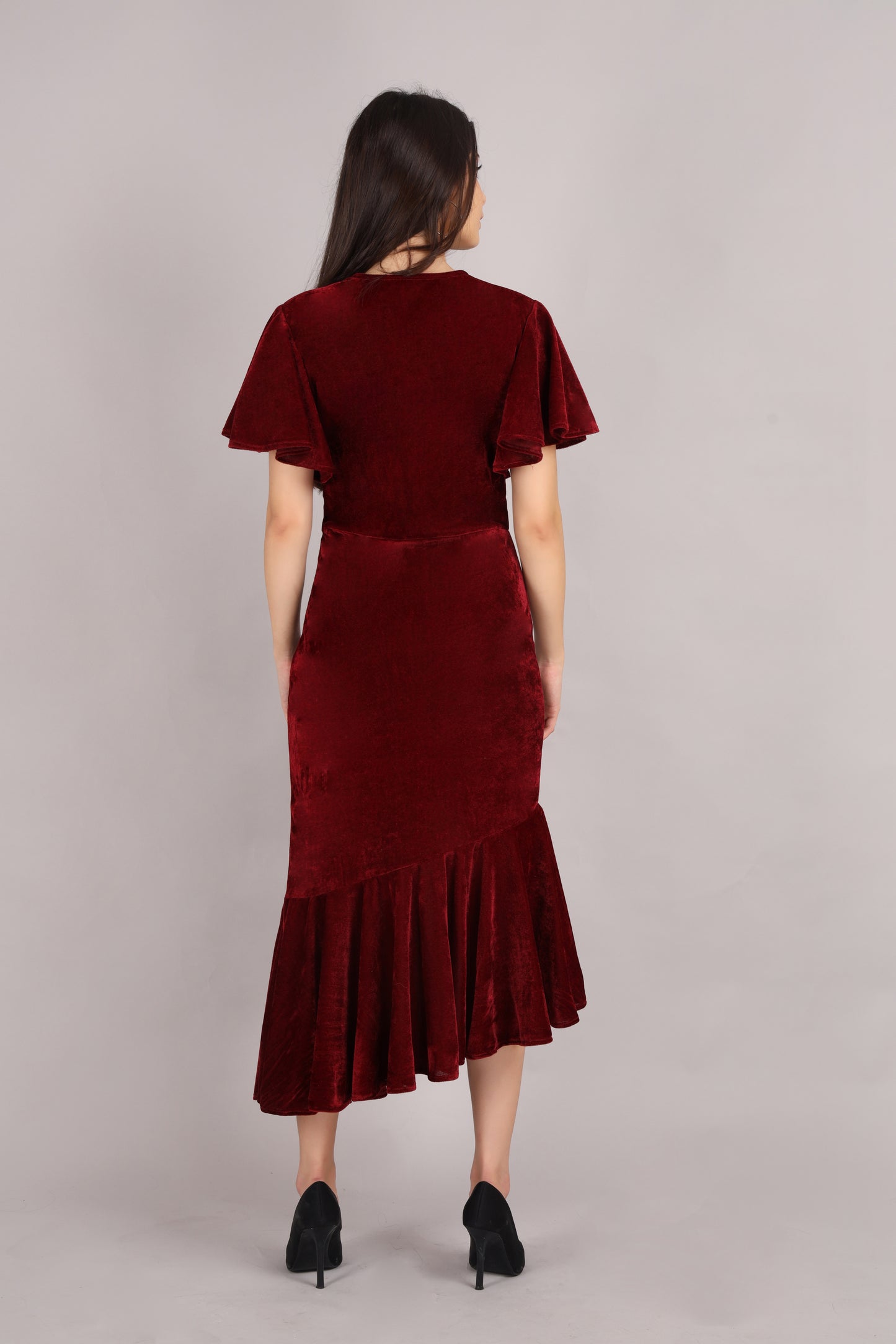 Maroon Velvet Flared Dress