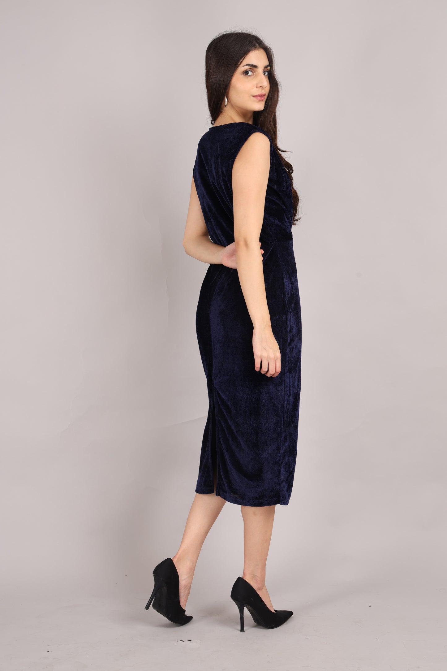 Blue Velvet Sleeveless Dress