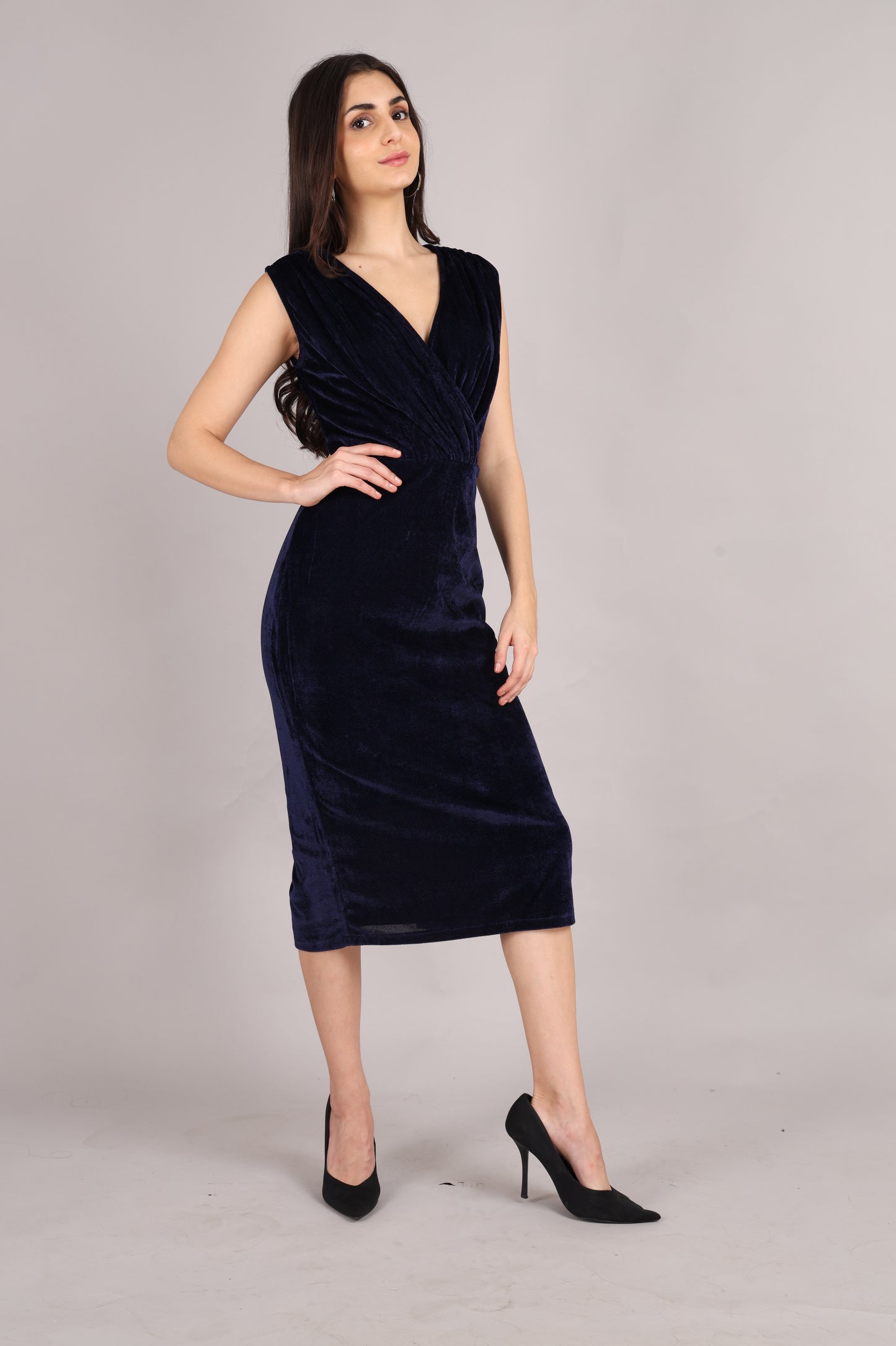 Blue Velvet Sleeveless Dress