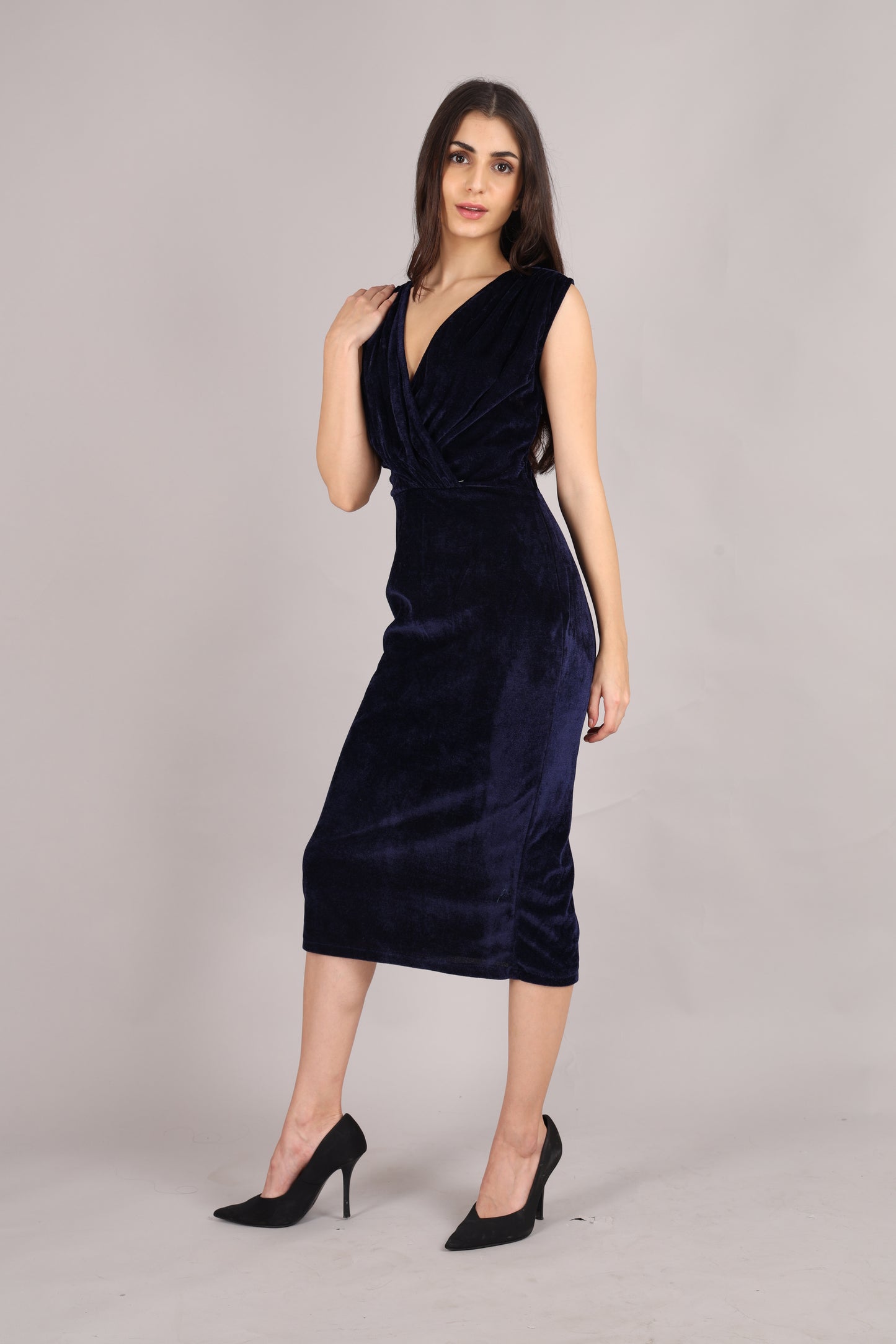 Blue Velvet Sleeveless Dress