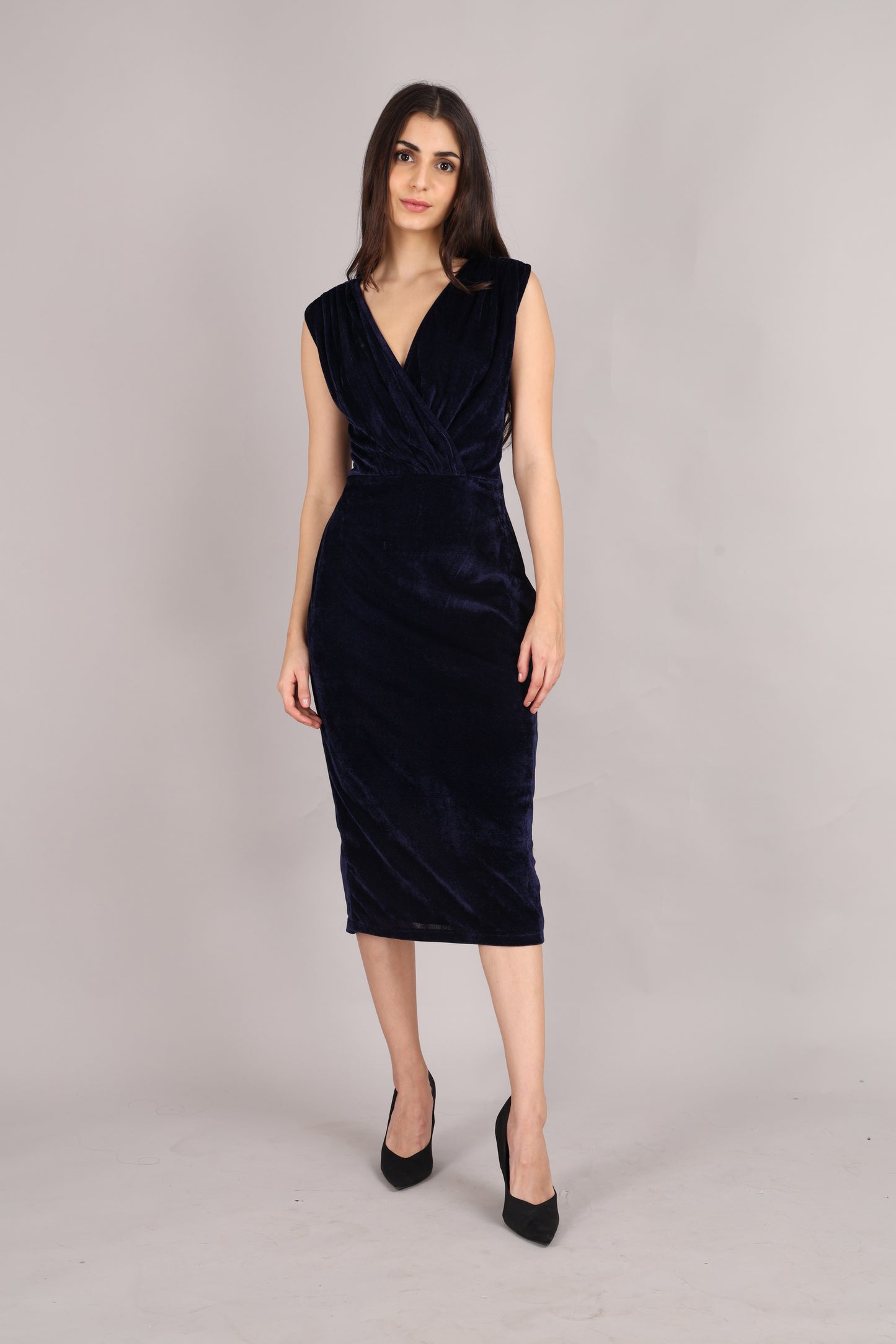 Blue Velvet Sleeveless Dress