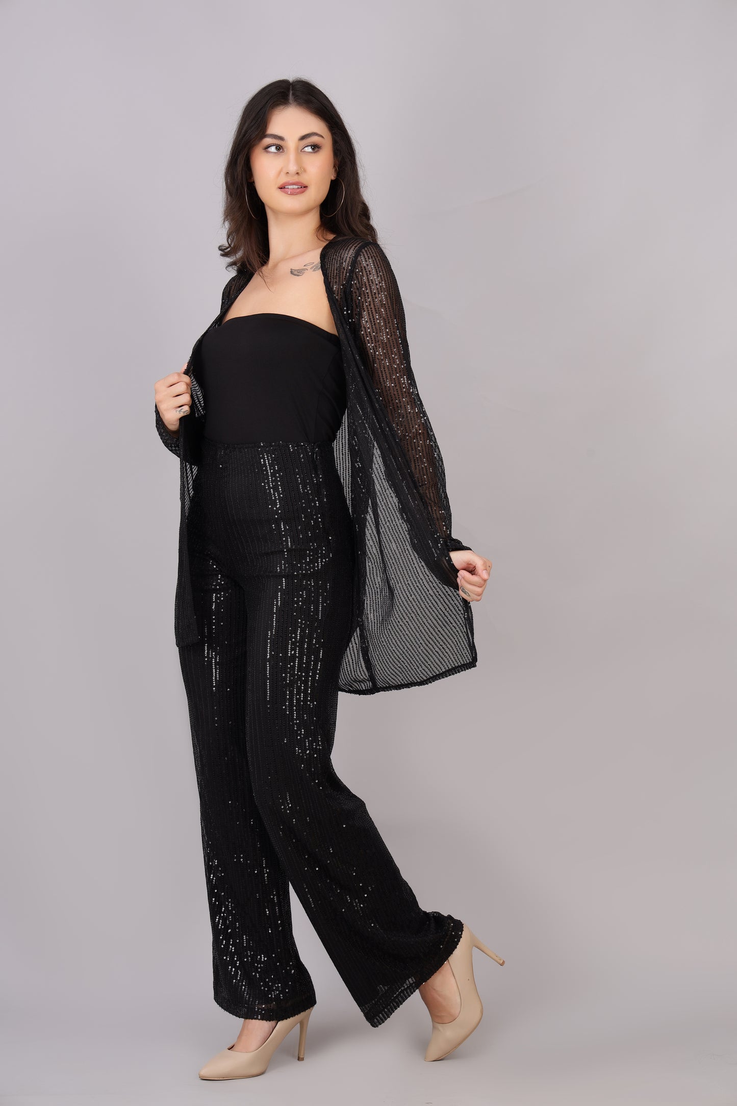 Black Sequin Shrug and Pant Set