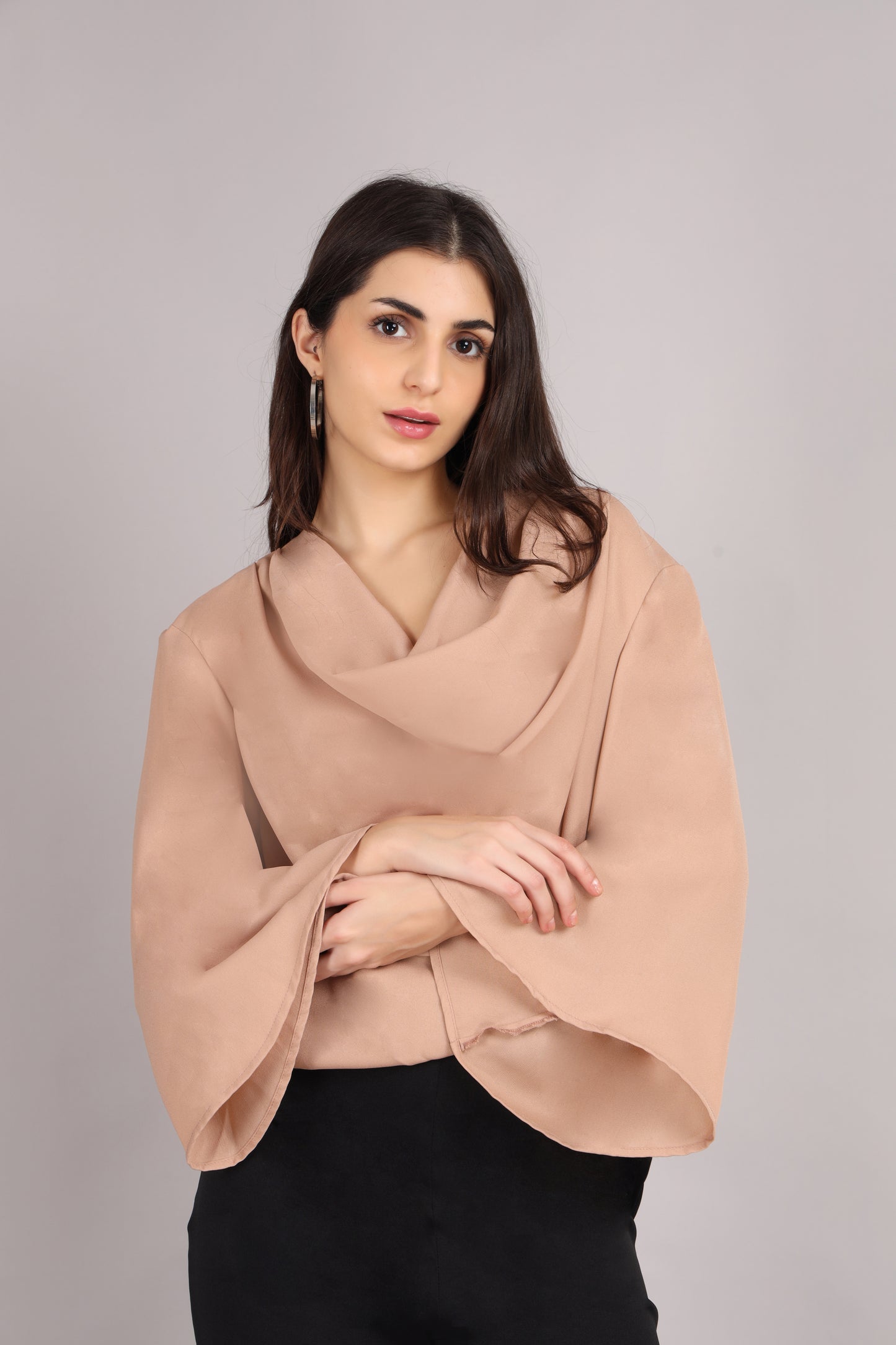 Beige Cowl Neck Top