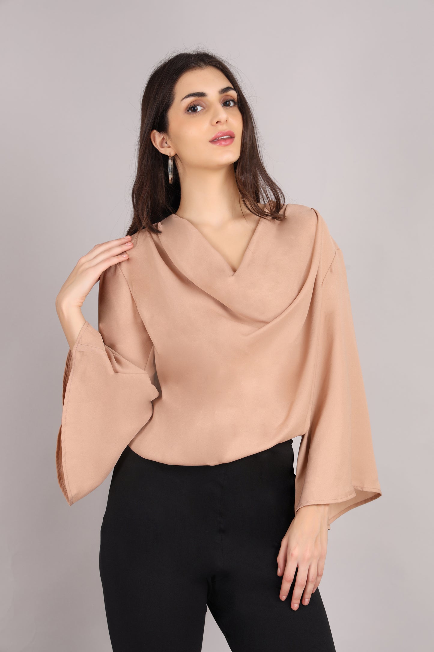 Beige Cowl Neck Top
