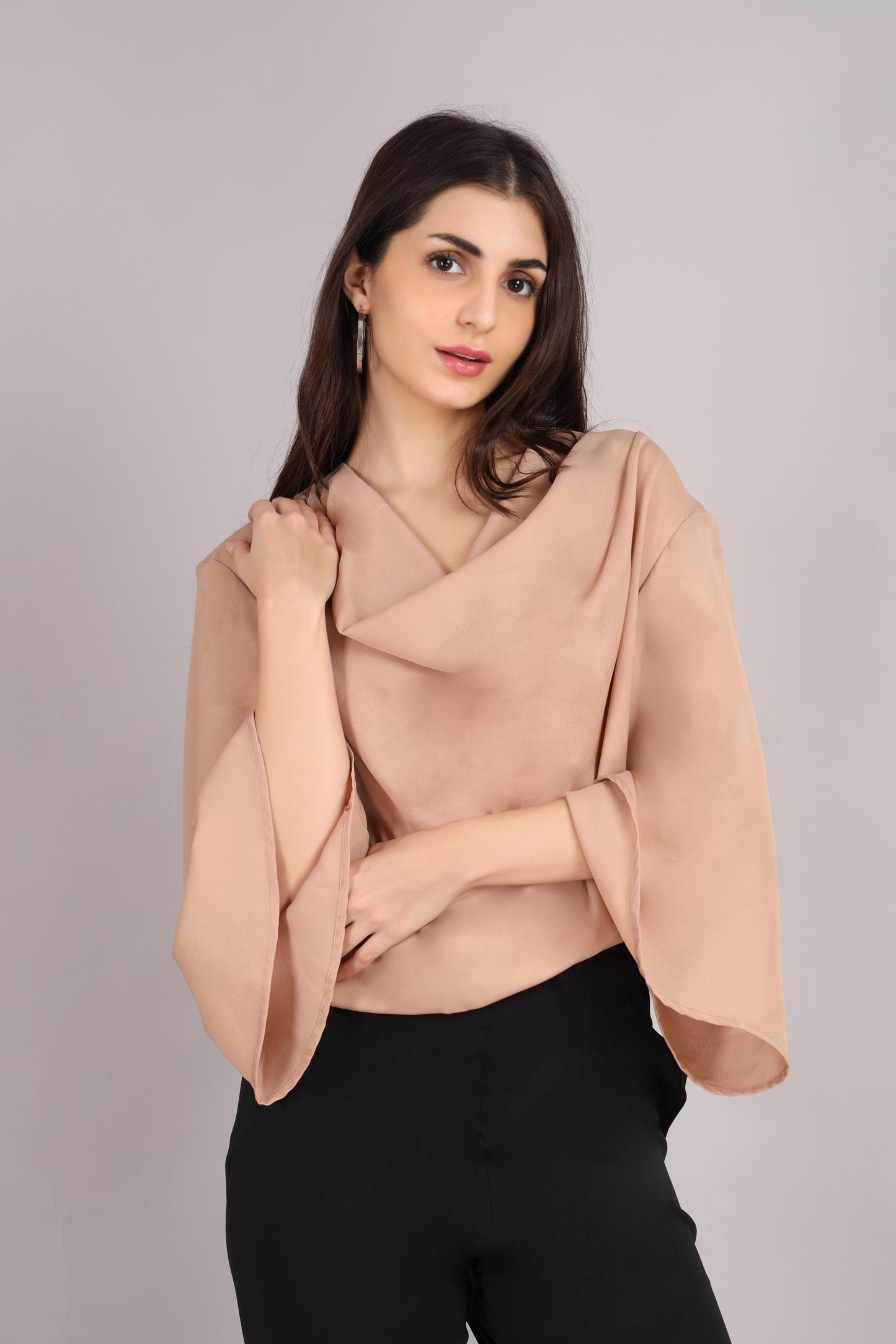 Beige Cowl Neck Top