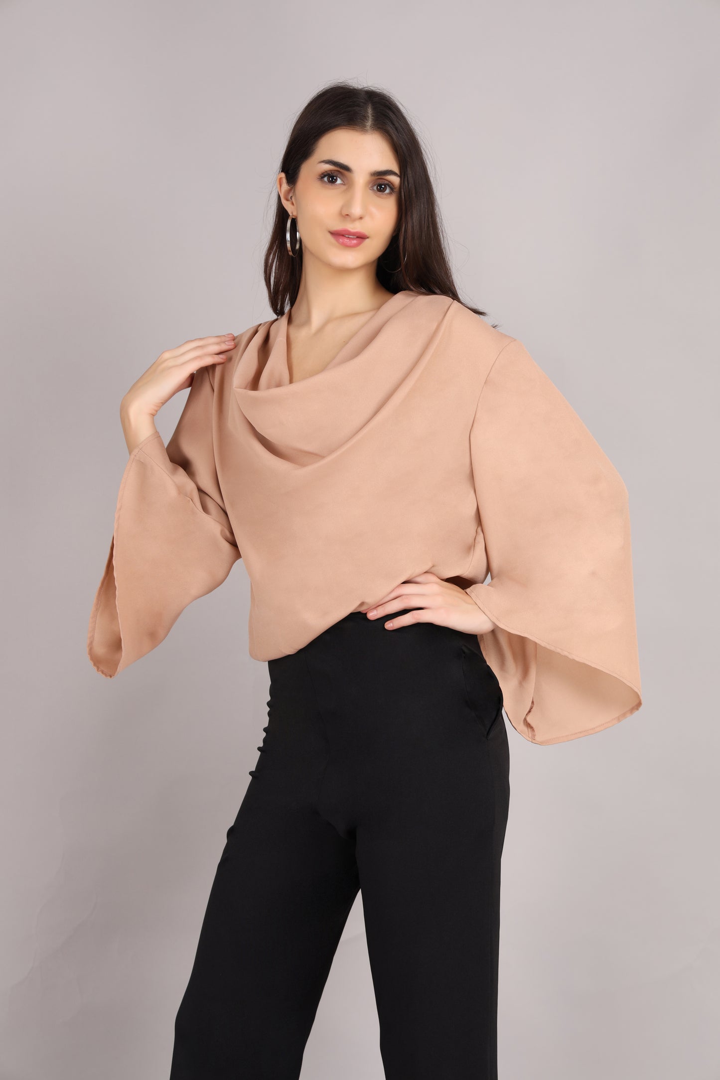 Beige Cowl Neck Top