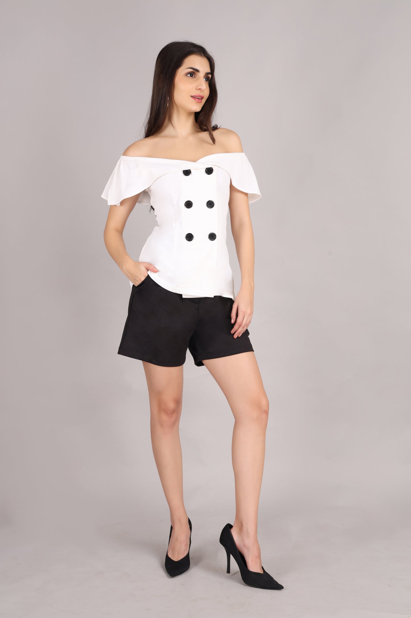 Black & White Off Shoulder Co-ord Set
