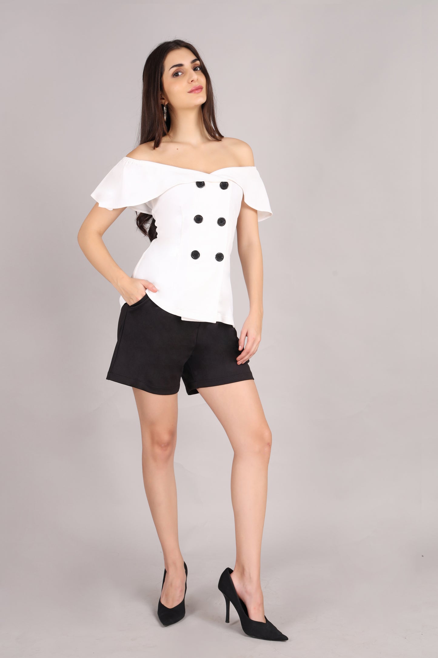 Black & White Off Shoulder Co-ord Set