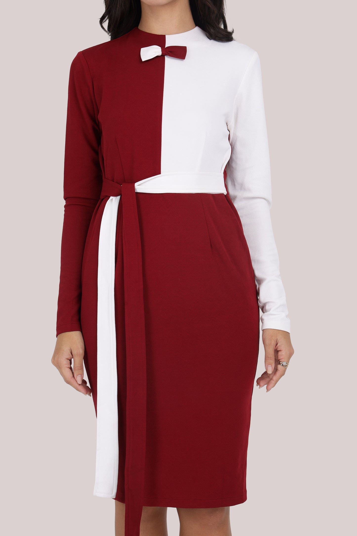 White & Maroon Corporate dress