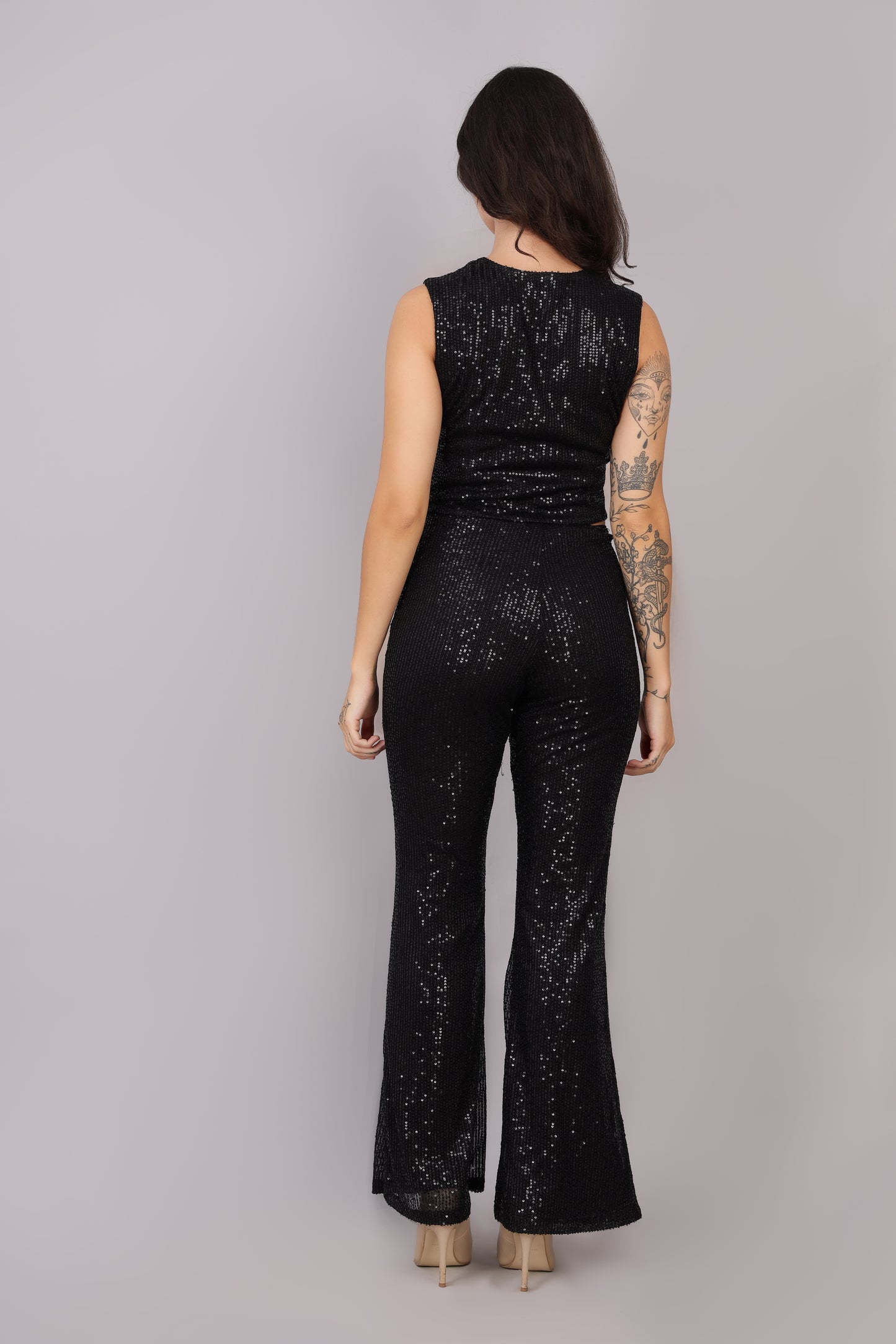 Black Sequin Vest Top and Pant Set
