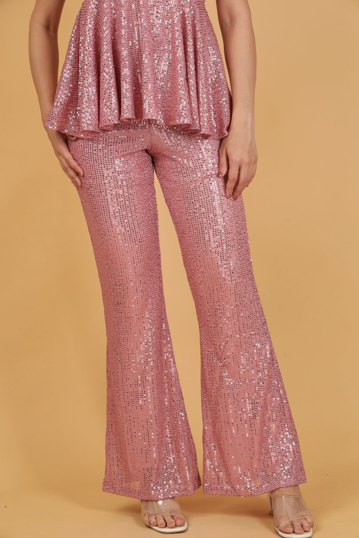 Black sequin flared top & bell bottom pants set