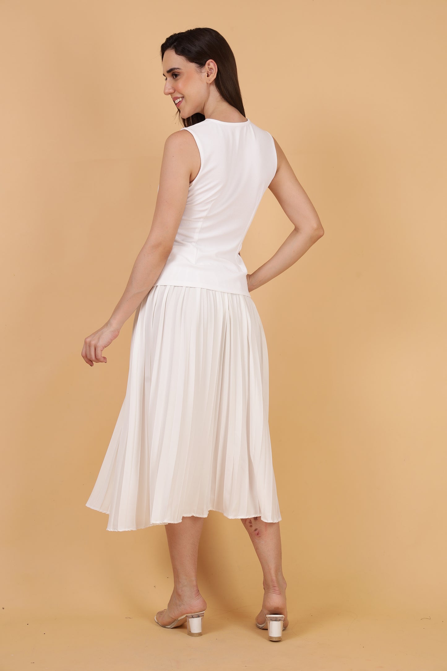 White Top and Pleated Skirt Co-ord Set