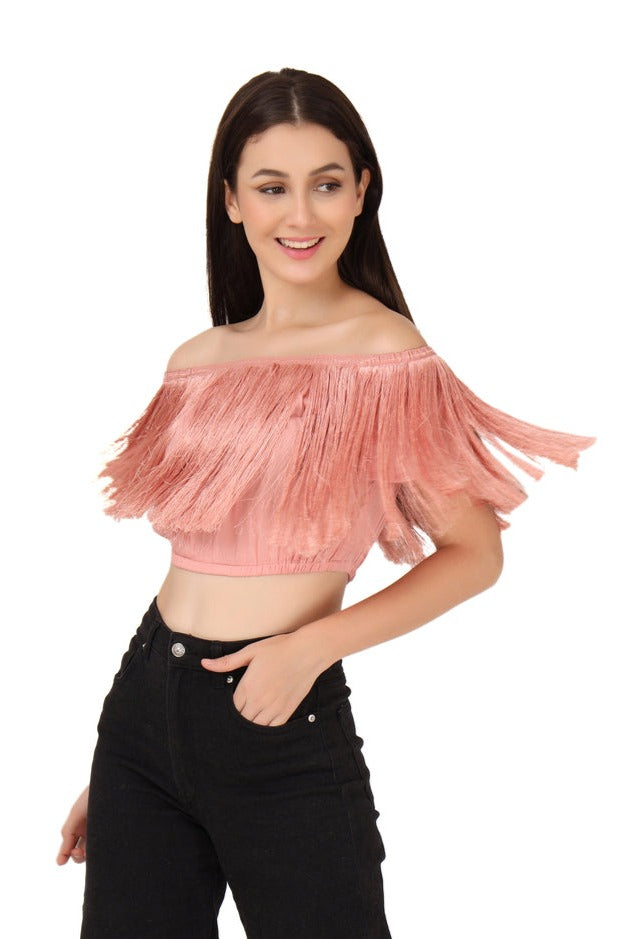 Off-shoulder Fringe top