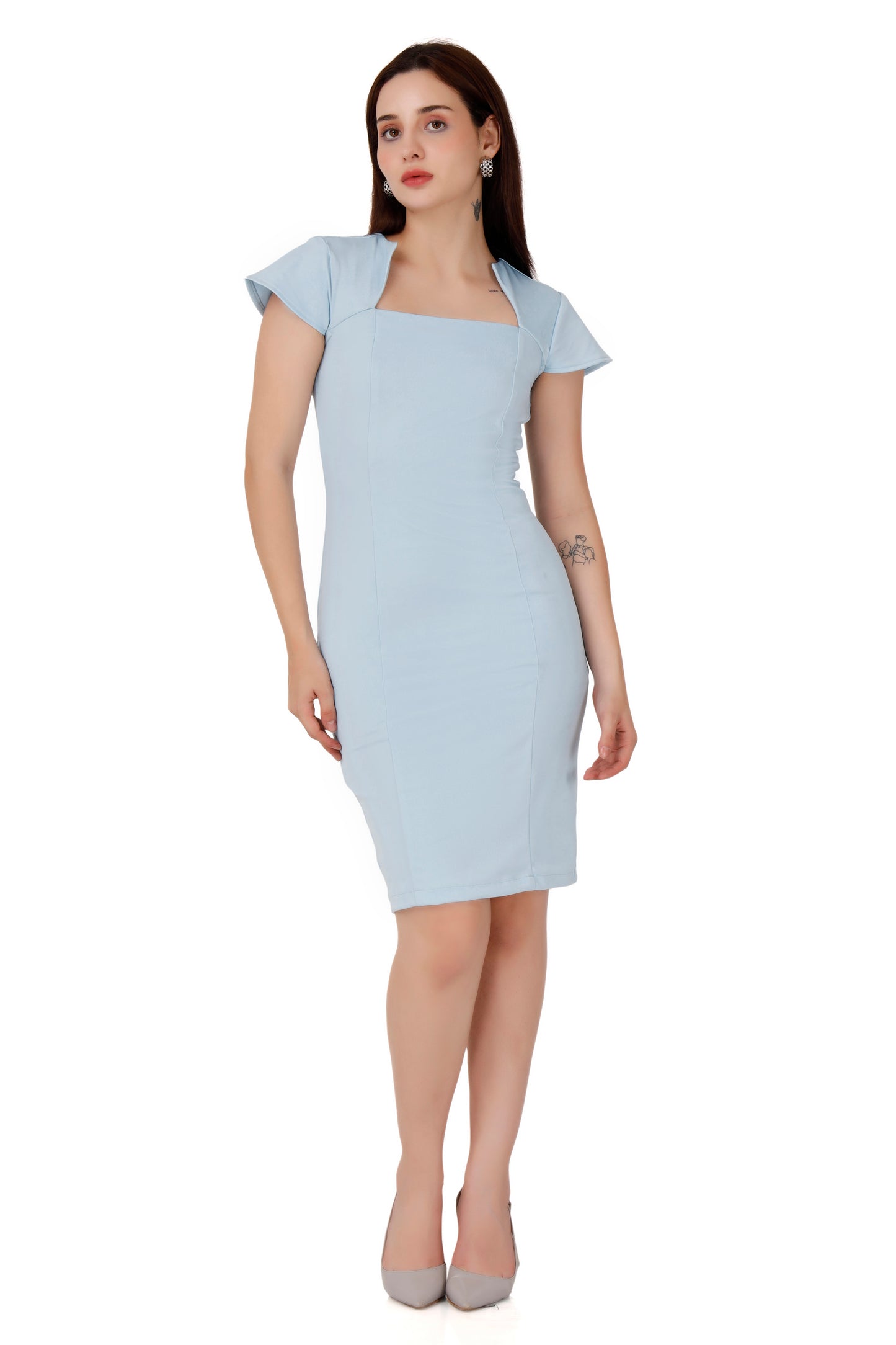 Blue Pointed Neck dress
