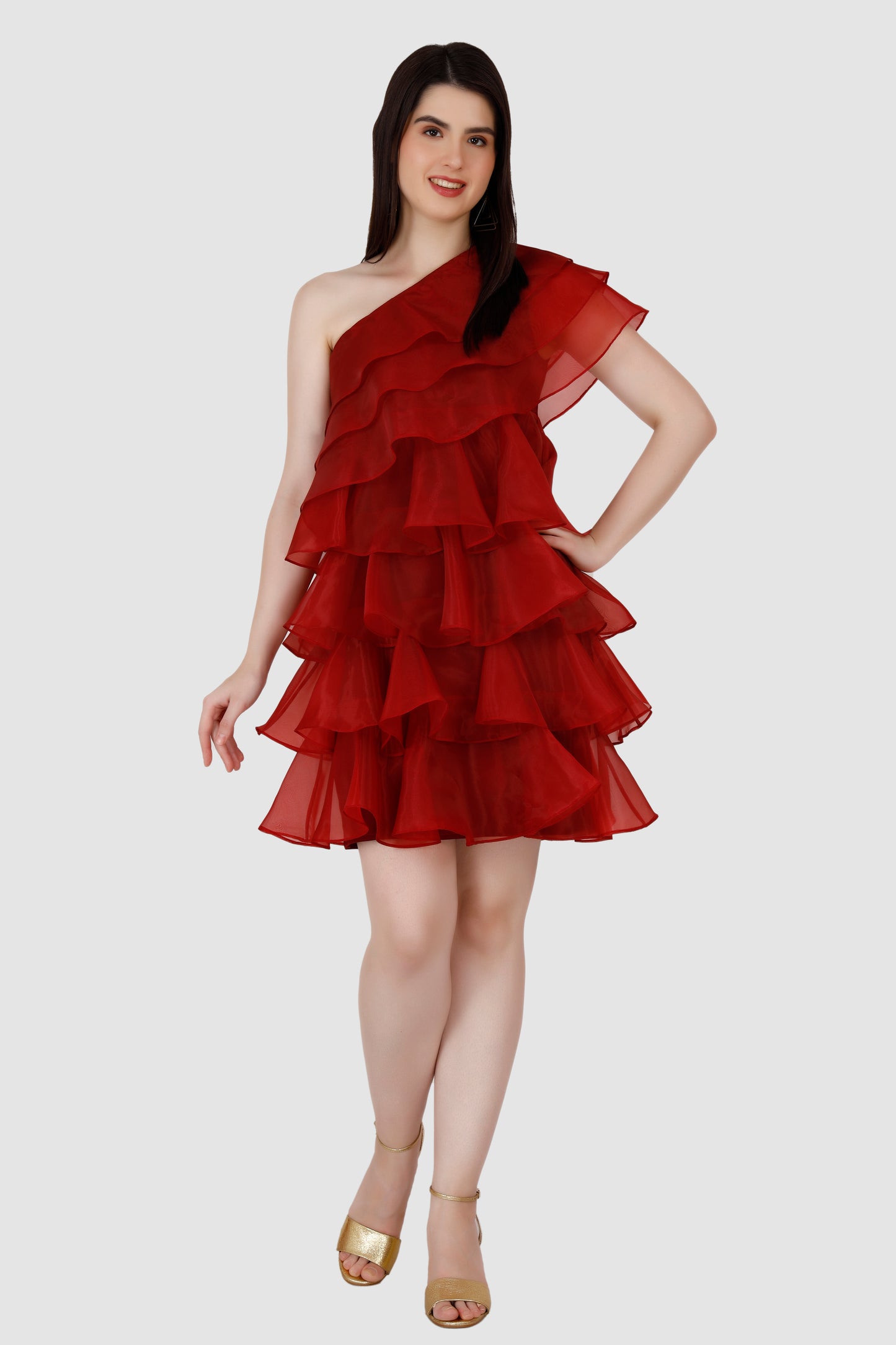 Organza One Shoulder Layered Dress