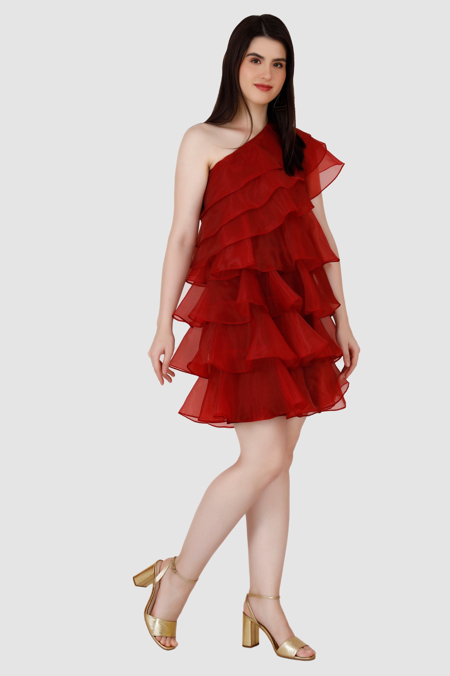 Organza One Shoulder Layered Dress