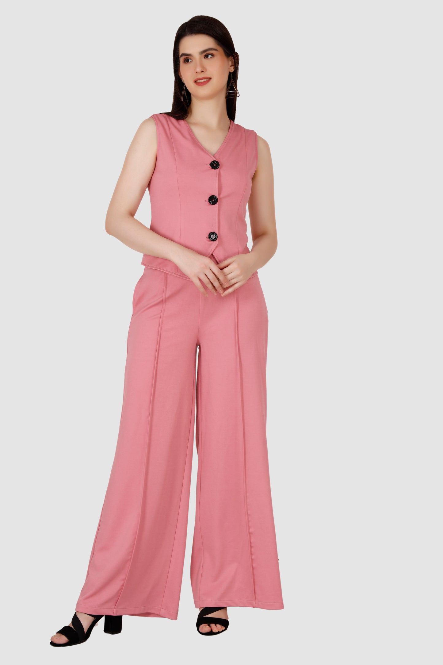 Pink Coat Flared pant co-ord set