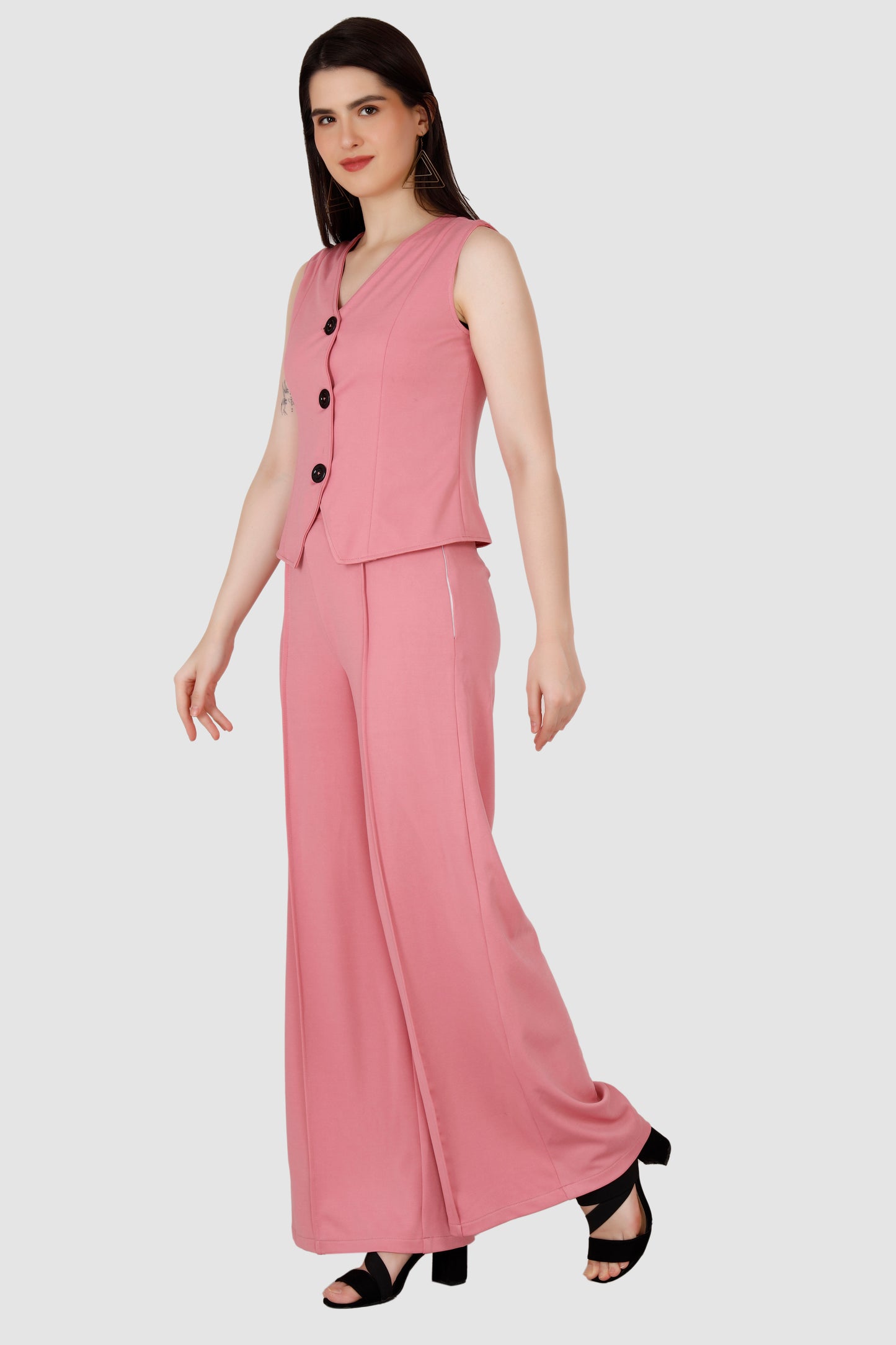 Pink Coat Flared pant co-ord set