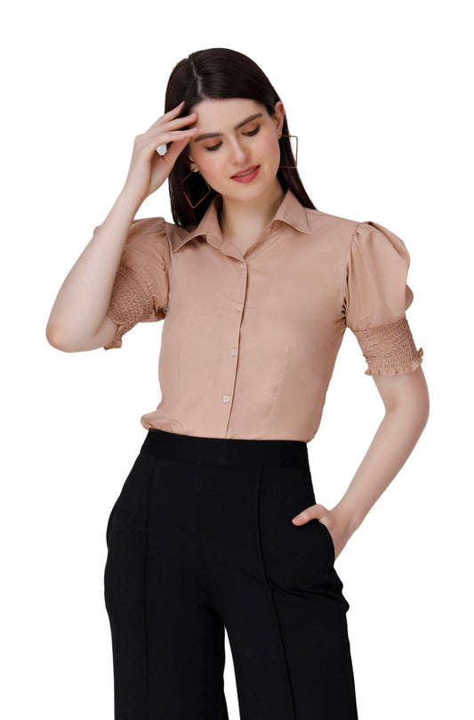 Beige Arm Smocking Shirt