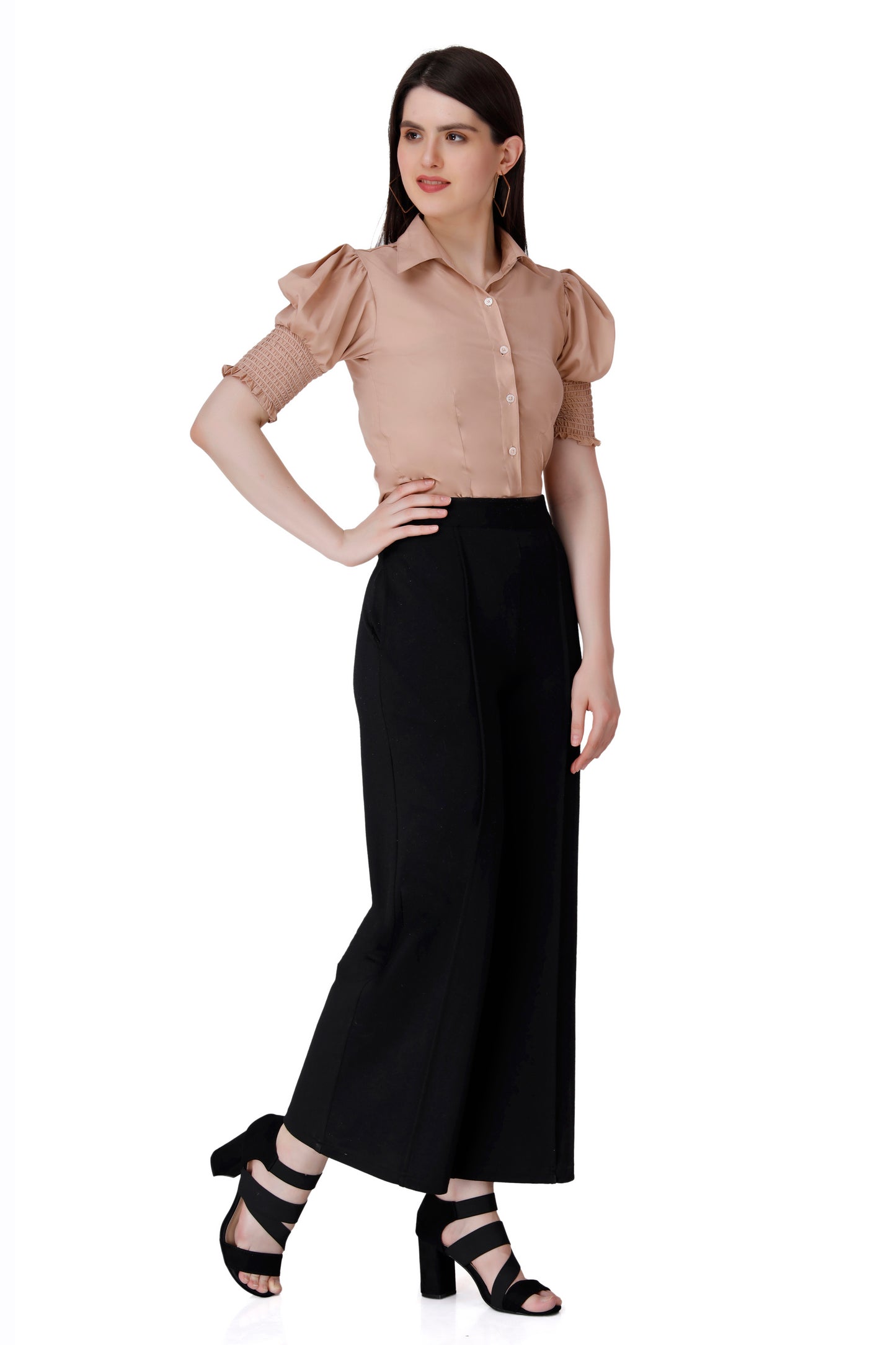 Beige Arm Smocking Shirt