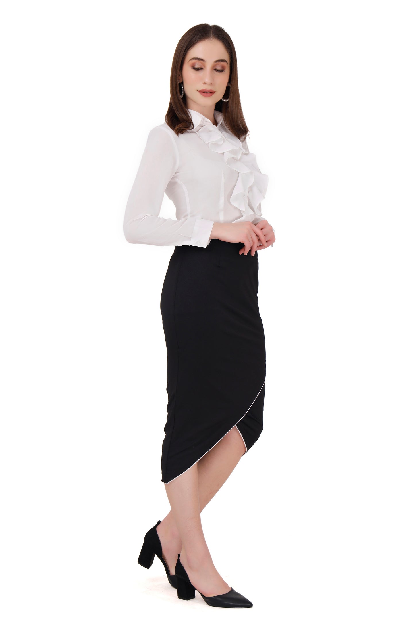 White frill shirt and skirt set