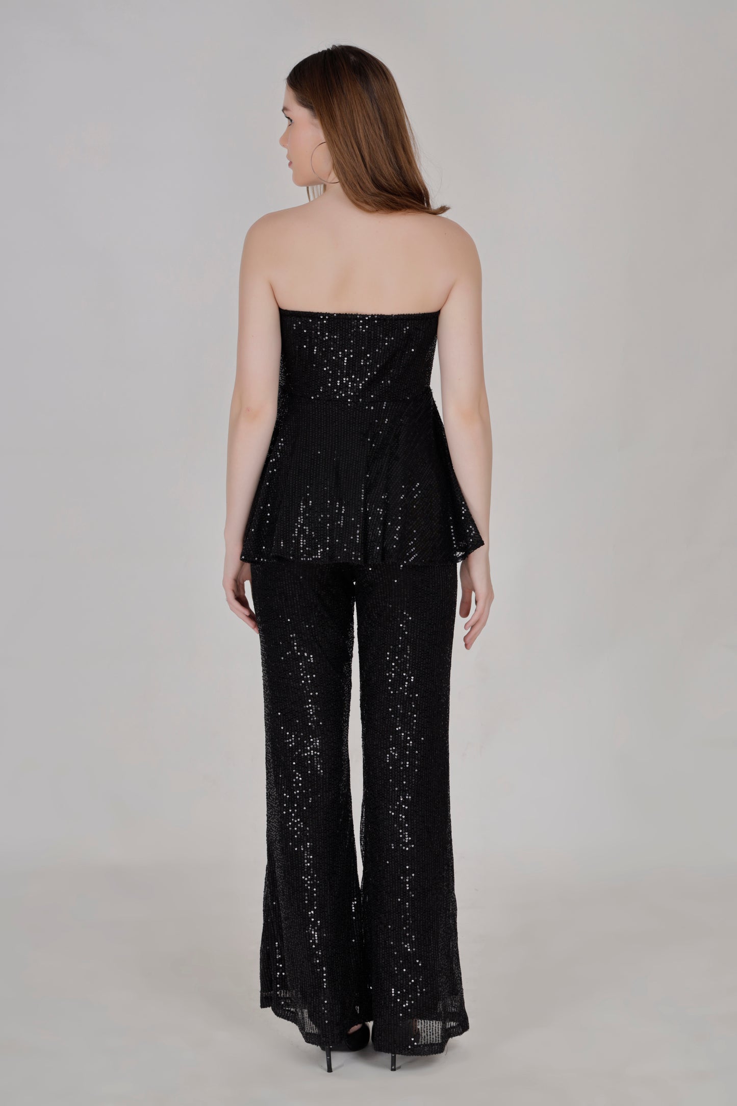 Black sequin flared top & bell bottom pants set