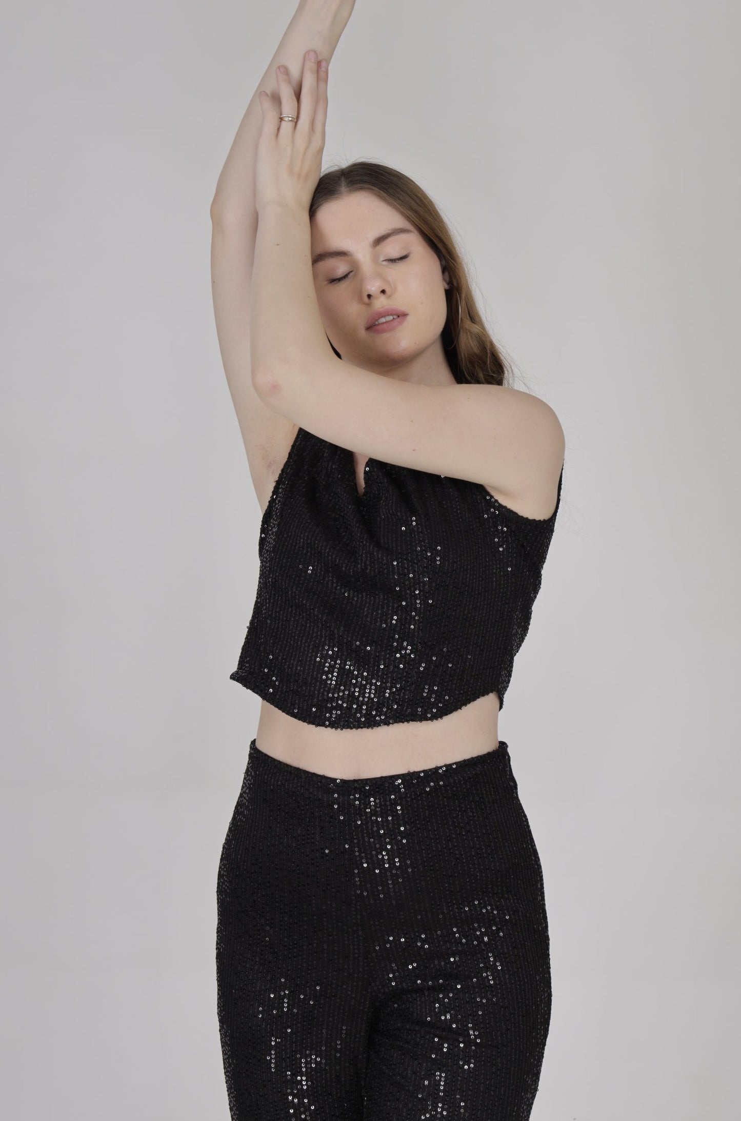 Black sequin Cut sleeves top Flared bell bottom pants set