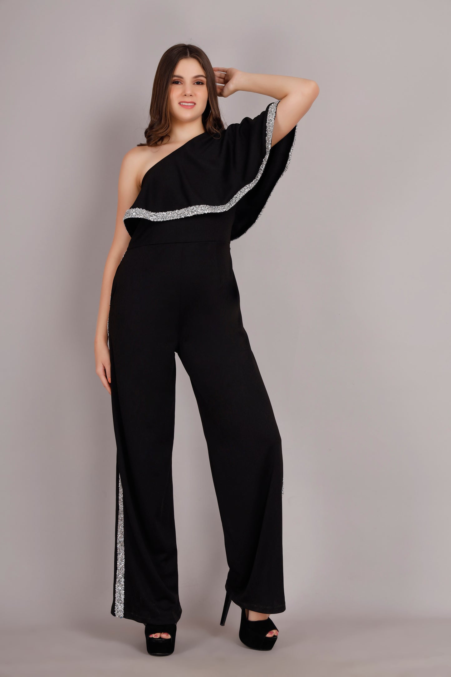 One Shoulder black katdana jumpsuit