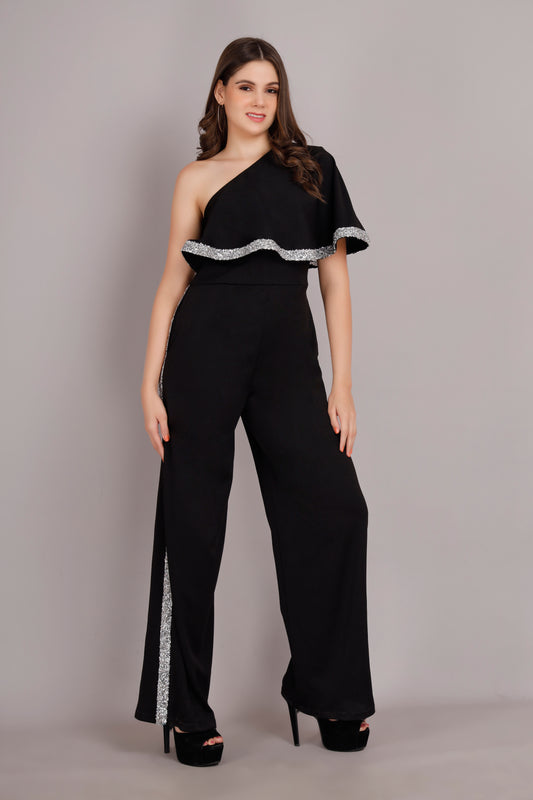 One Shoulder black katdana jumpsuit