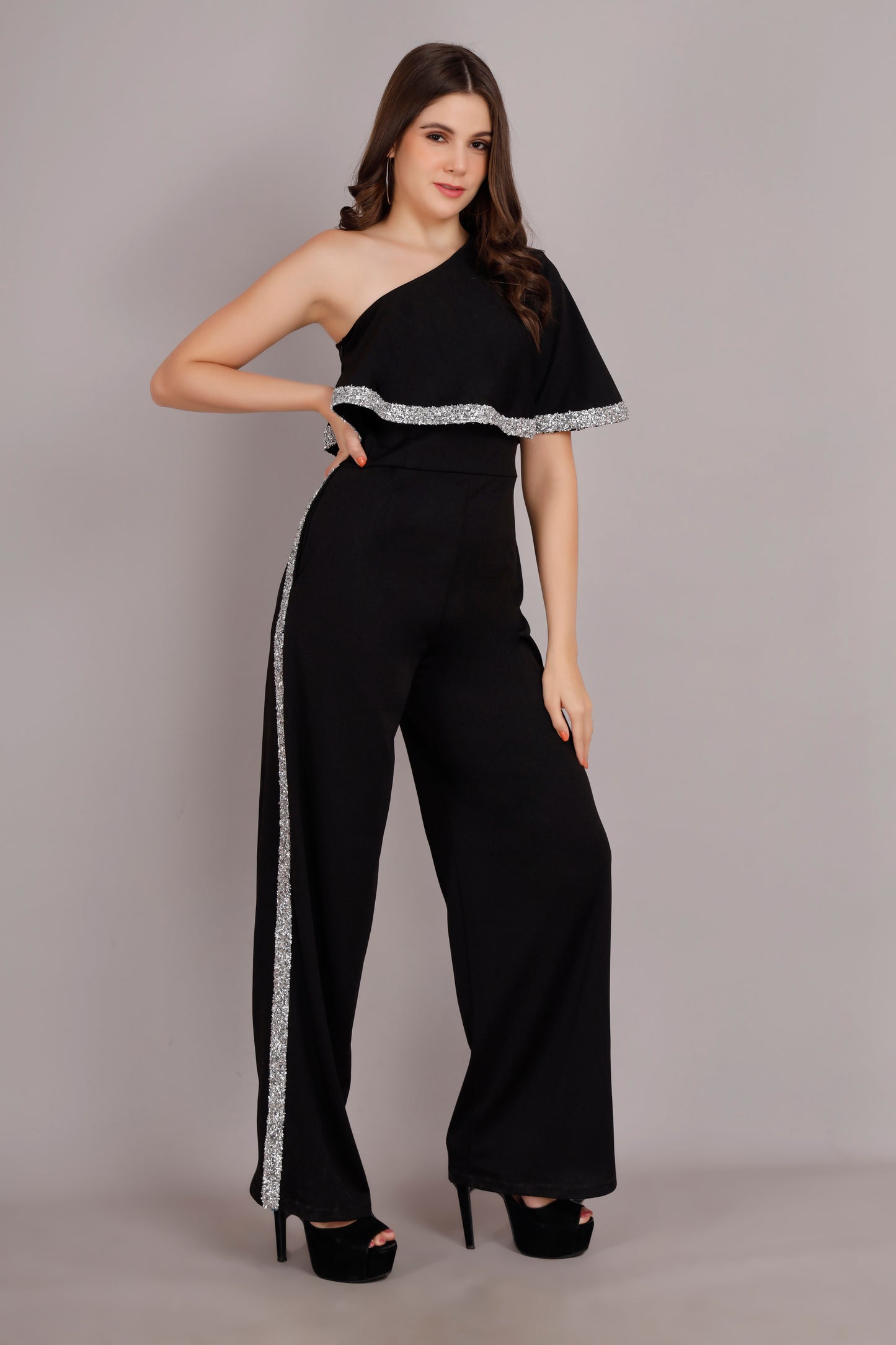One Shoulder black katdana jumpsuit