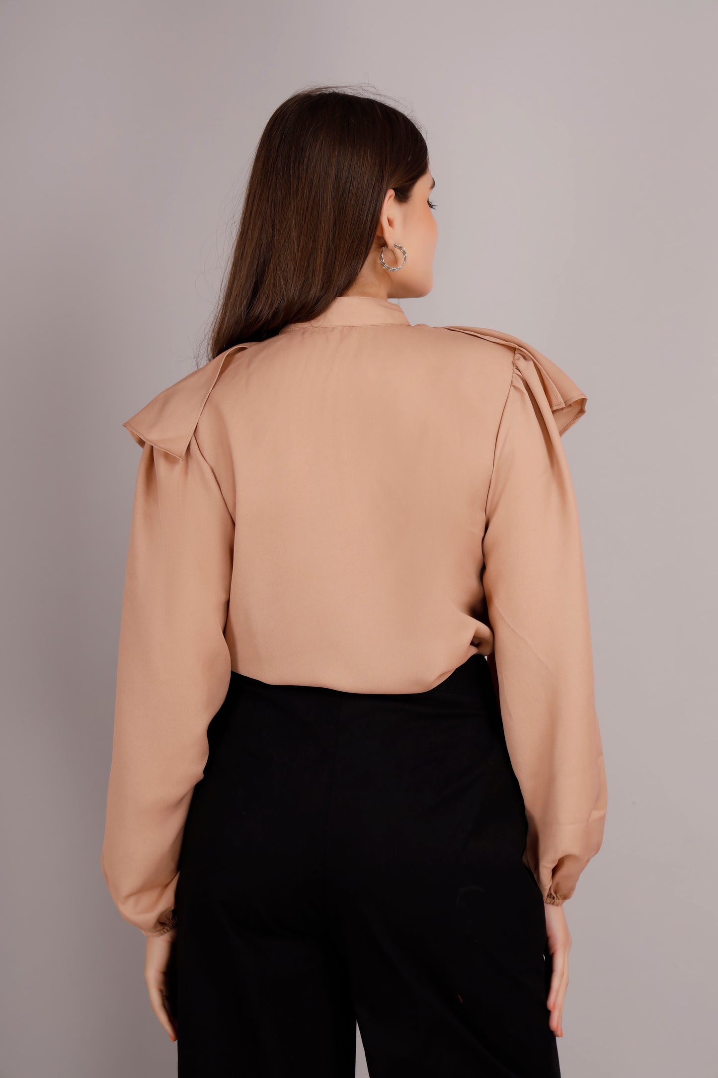 Beige Neck Frill Shirt