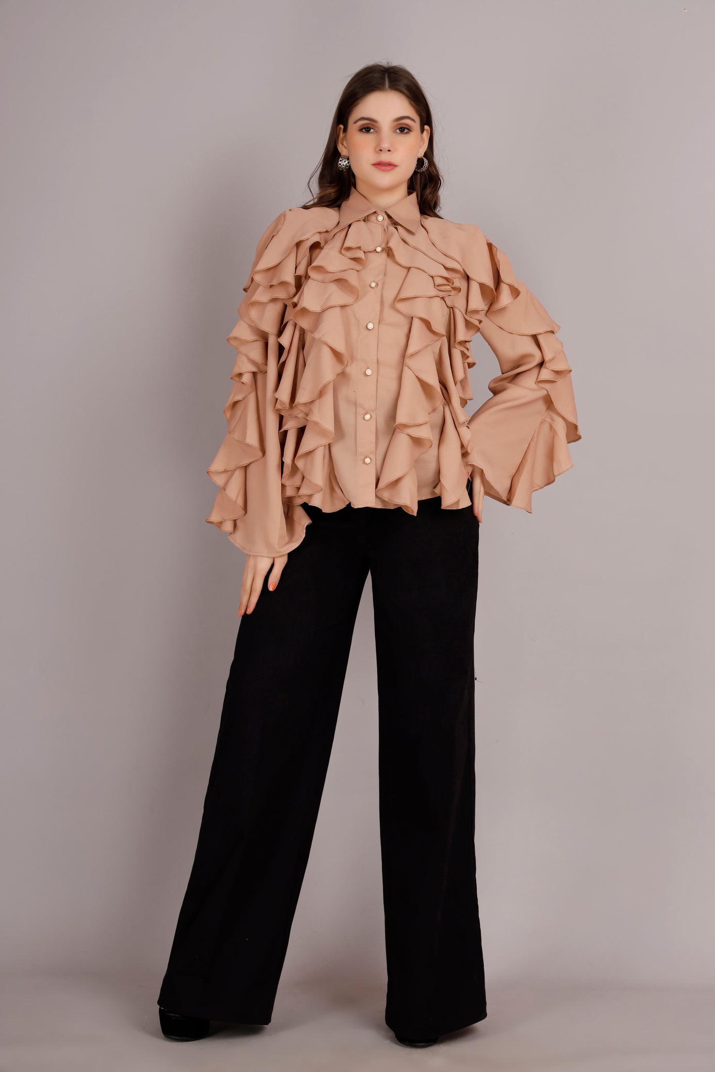 Beige All Frill Shirt