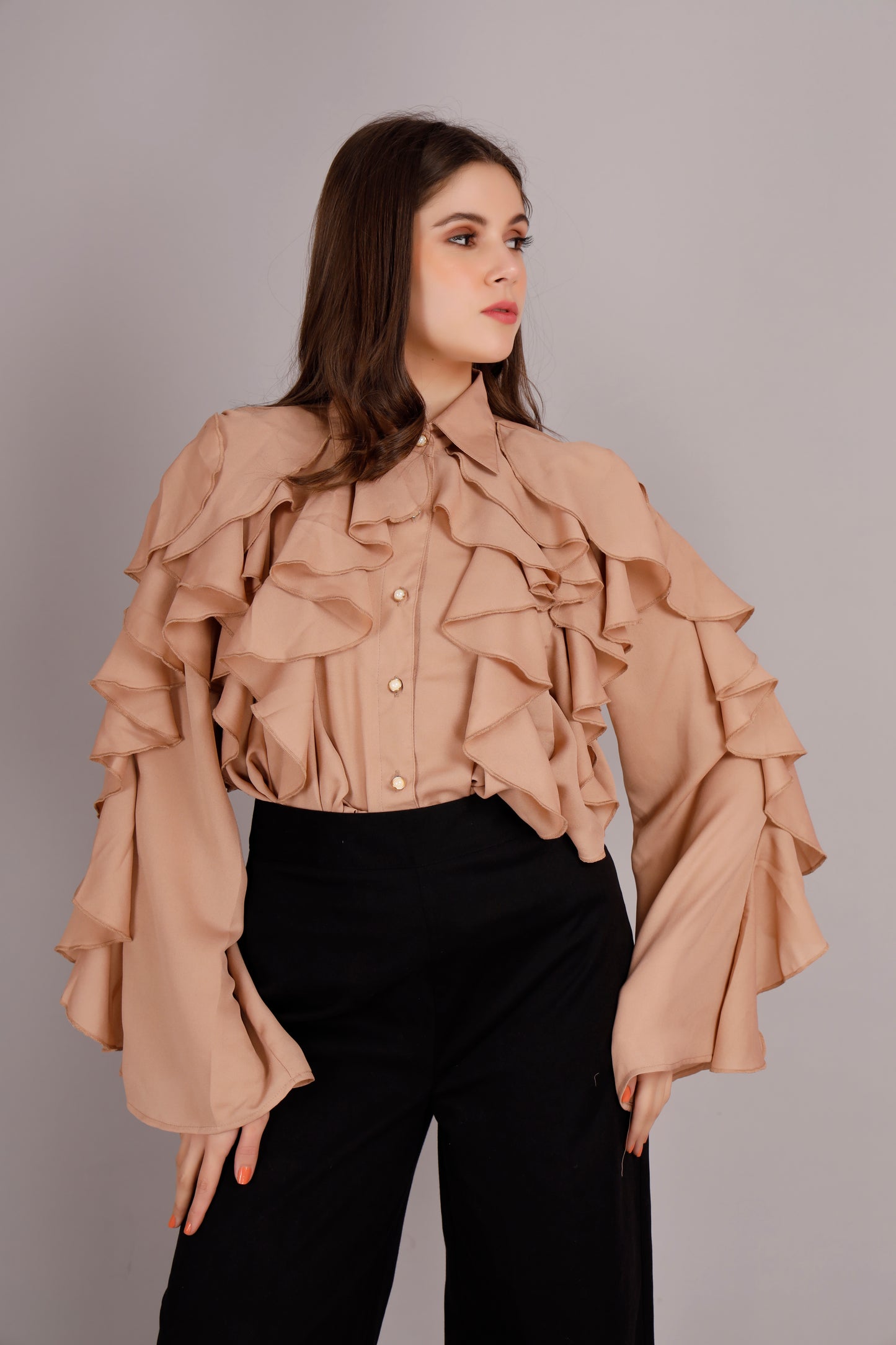 Beige All Frill Shirt