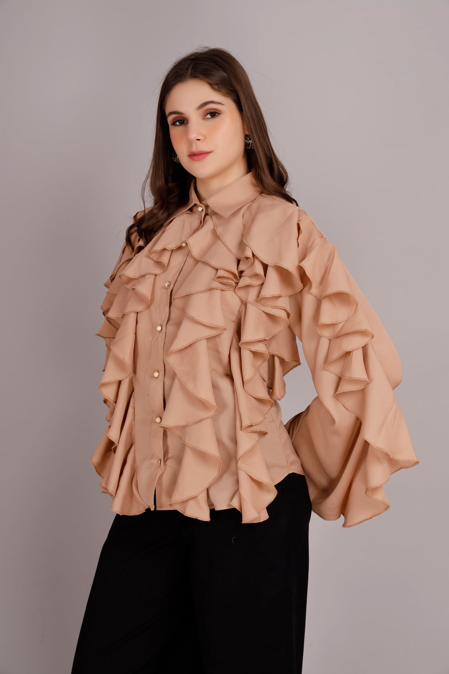 Beige All Frill Shirt