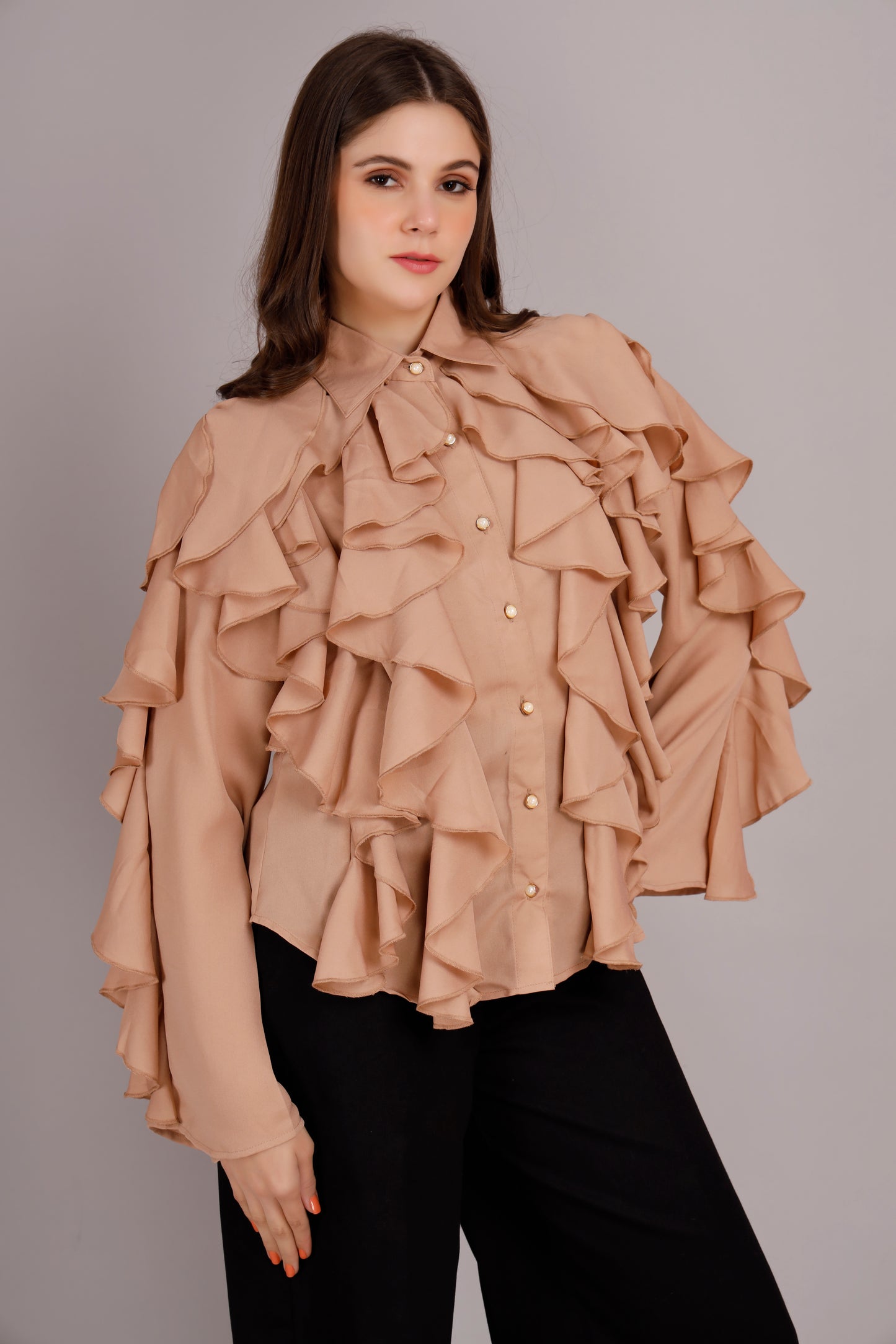 Beige All Frill Shirt