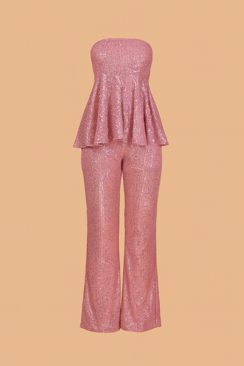 Pink sequin flared top & bell bottom pants set