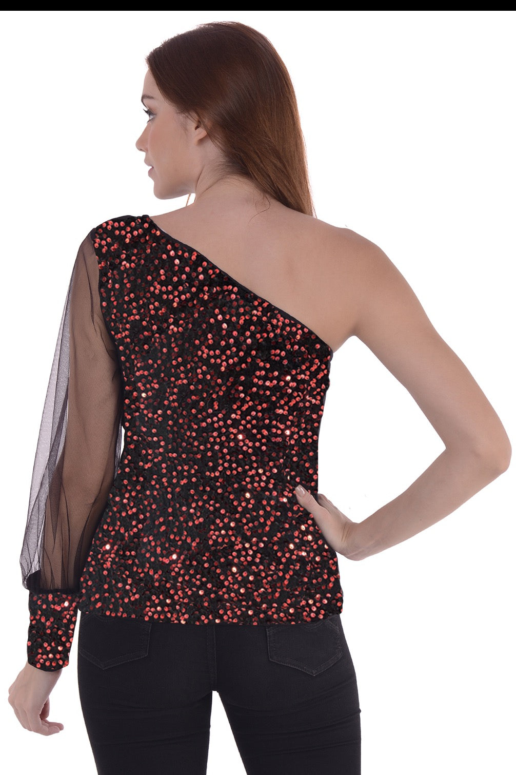 One shoulder sequin top