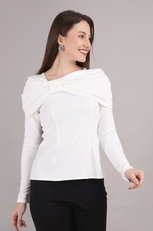 White Crepe Bow Top