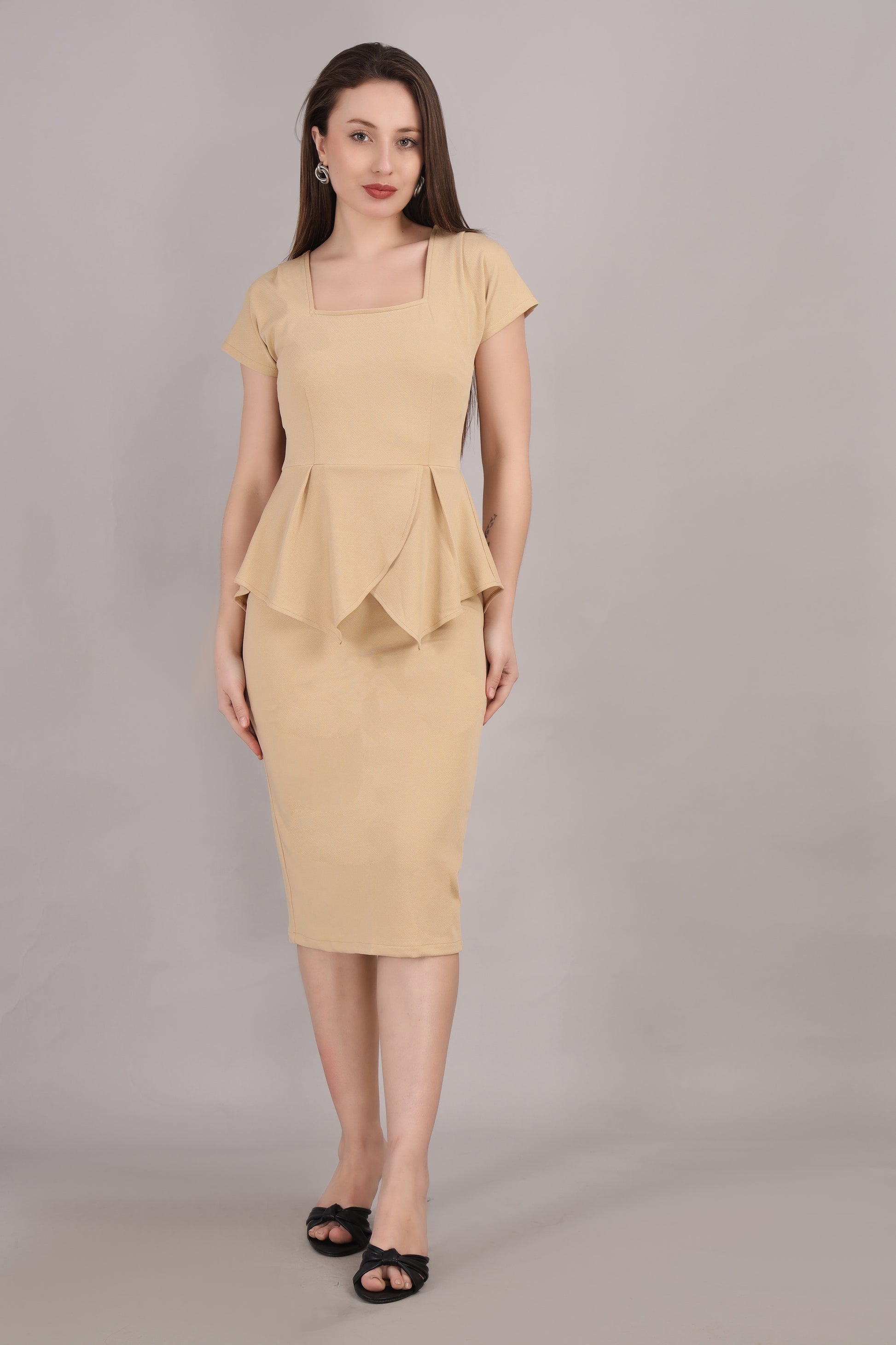 Beige peplum Style Dress Misverse Beige peplum Style Dress Misverse