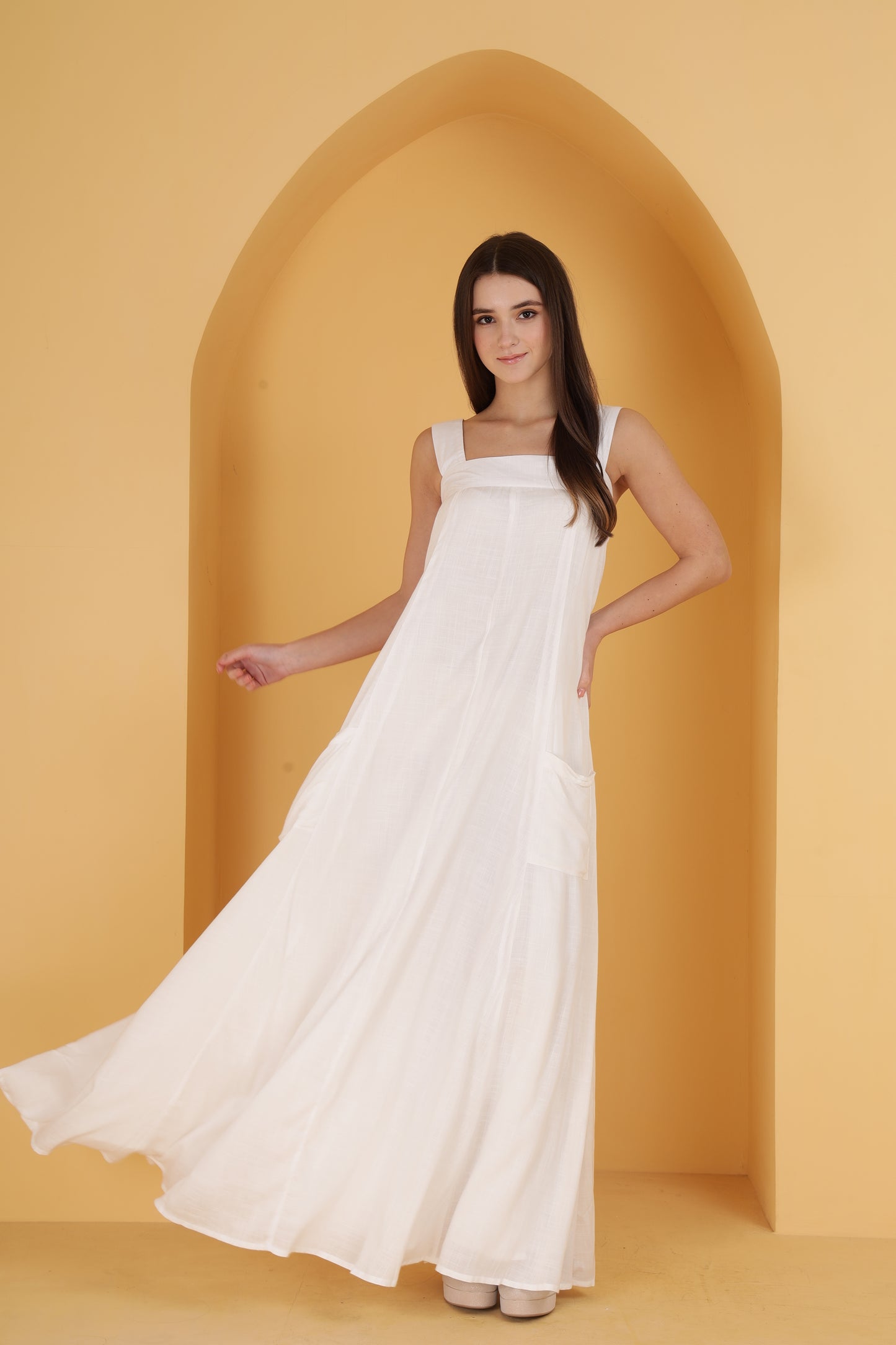 White Flowy A line dress