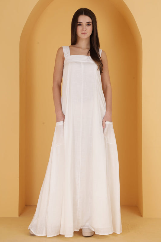 White Flowy A line dress