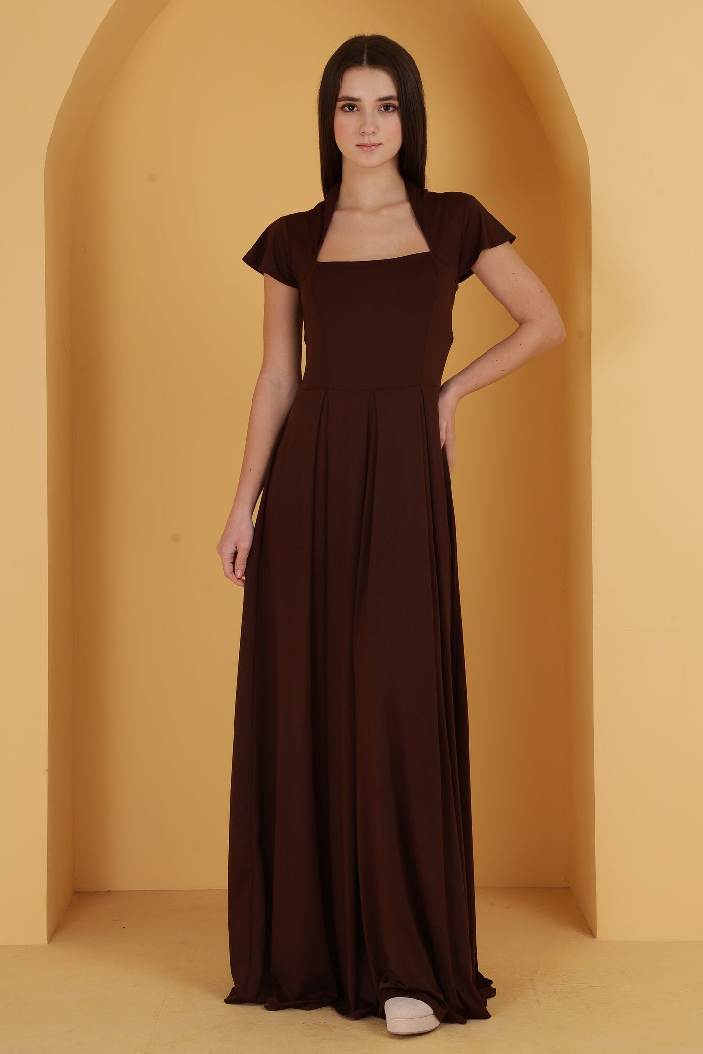 Brown Neck cutout dress