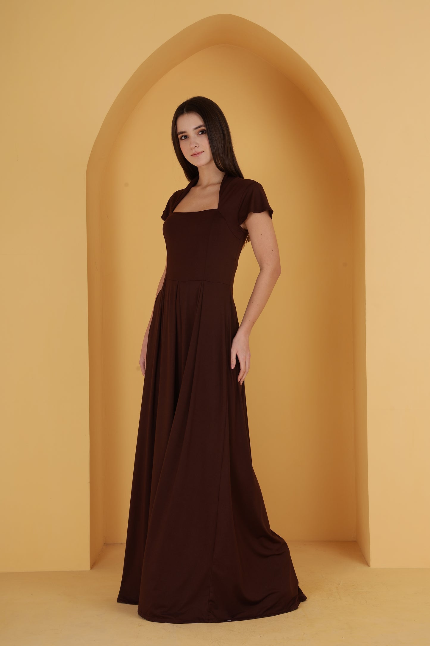 Brown Neck cutout dress