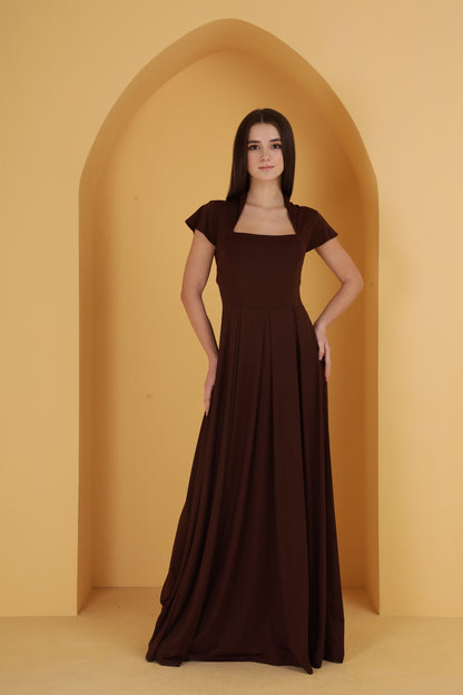 Brown Neck cutout dress