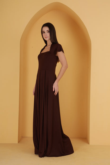 Brown Neck cutout dress