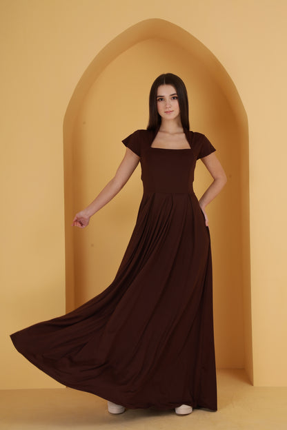 Brown Neck cutout dress